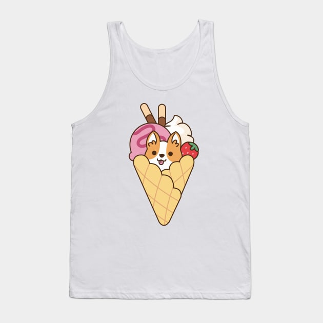 Cute Corgi in the Waffle with Strawberry Ice Cream & Chocolate Stick Tank Top by mintcorner